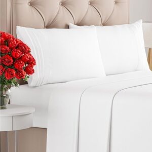 King Size 4 Piece Sheet Set-      Luxury White Bedding Set